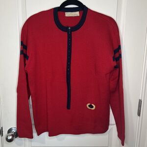Vintage Carlo Gruber Red Winter Ski Snow 100% Wool 3/4 Cardigan Sweater Adult L?